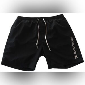 🧡 HUGO BOSS 🧡 swim shorts  men’s size XL large black w gray tie/letters